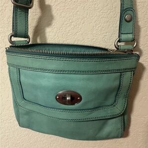 Fossil Turquoise Leather Crossbody Bag